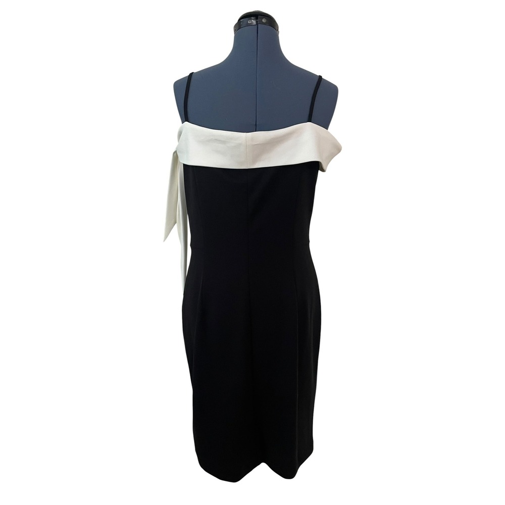 White House Black Market Black White Over the Shoulder Tie Bow Sheath Dress 12 - Picture 12 of 16